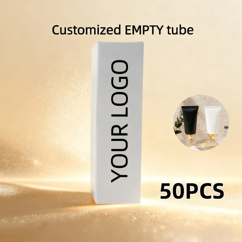【Logo Custom】50Pcs Customize 50ml Gold/silver Waist Closure Short Flat Black/white Tube Makeup and Skincare Packaging Material