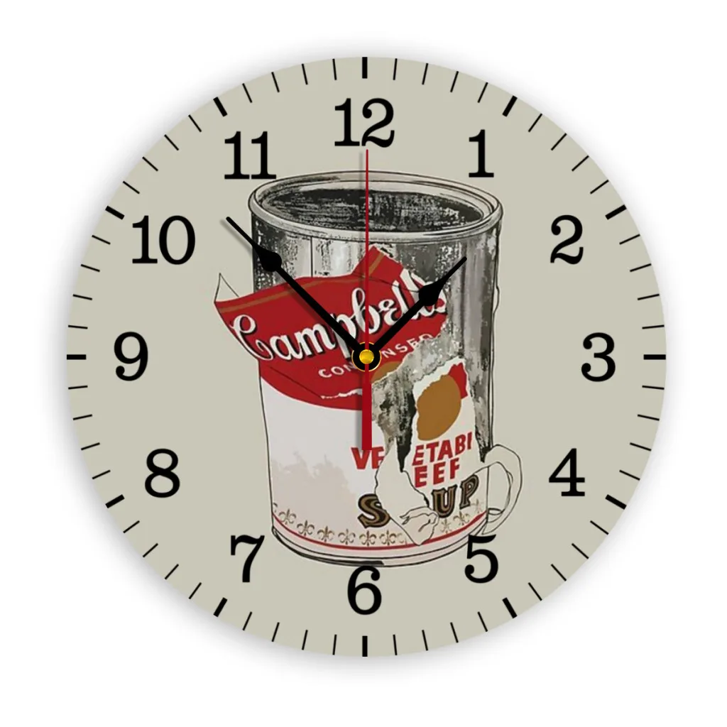 

Ripped Warhol Campbells Can - Vegetable Beef Wall Clock Modern 3D for Home Office Hotel Restaurant School Decoration