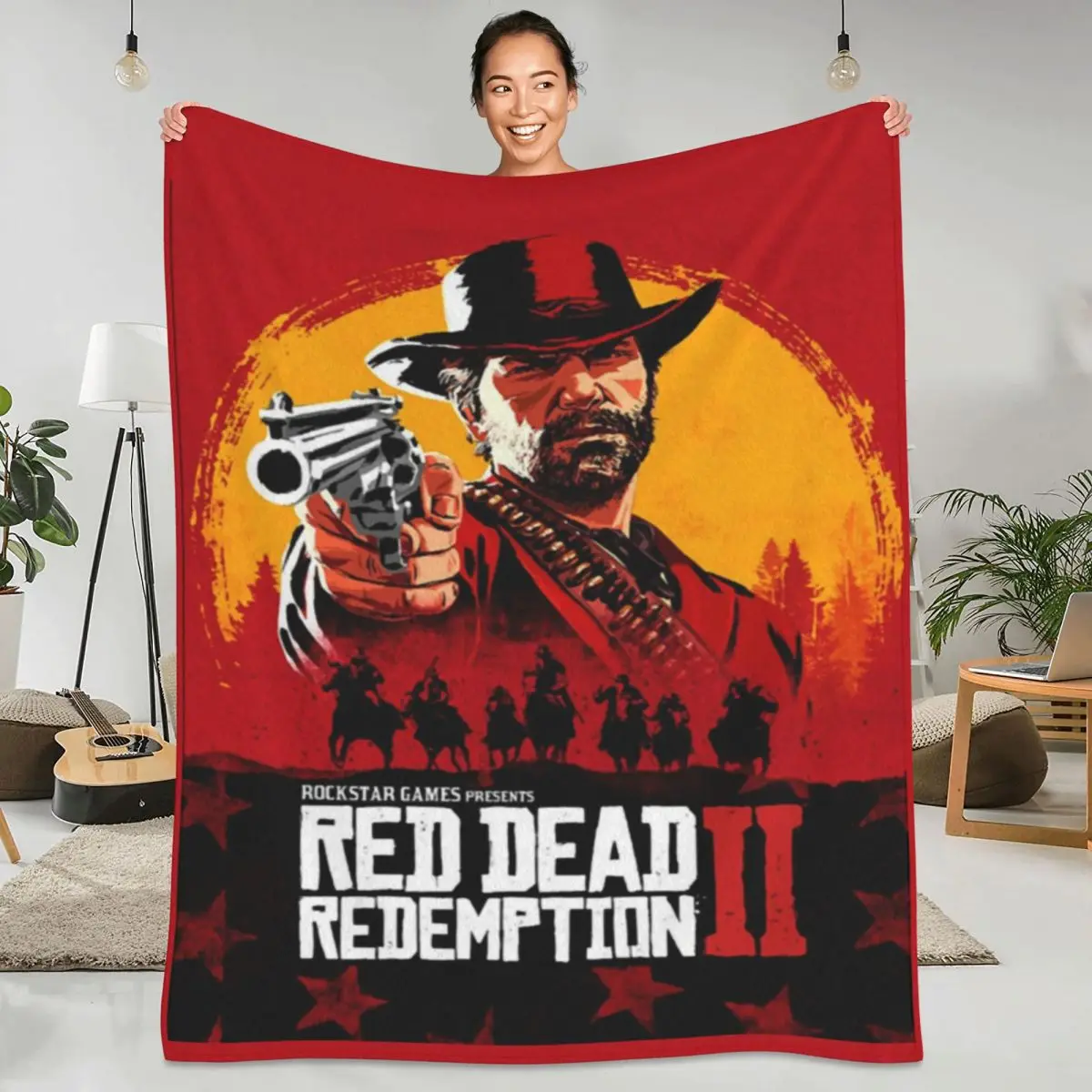 Couverture super chaude en flanelle, motif Red Dead Redemption, thème jeux de tir, pour voyage en avion, lit et canapé