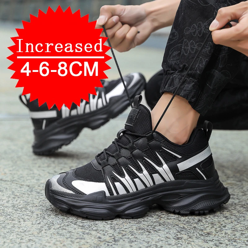 Summer Genuine Leather Shoes Breathable Mesh 4/6/8CM New Invisible Height Increasing Shoes Casual Fashion Sport Platform Shoes