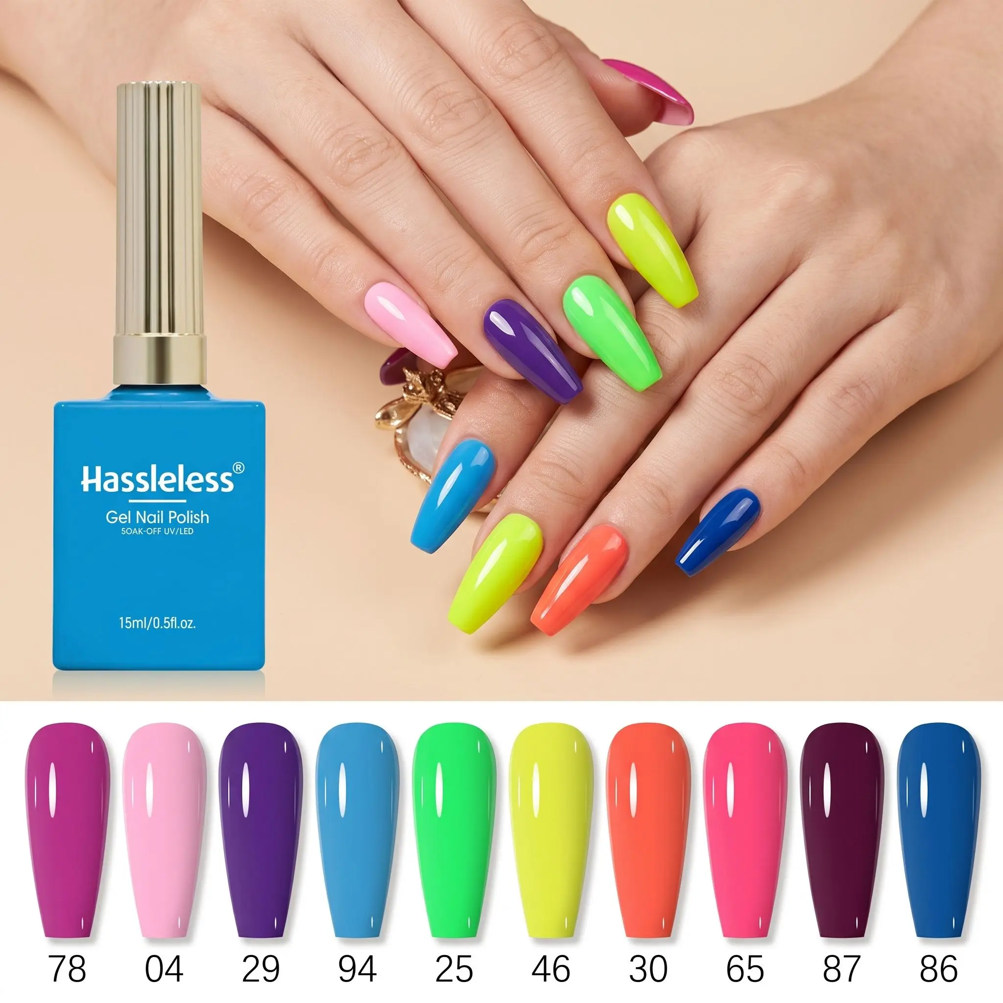 Hassleless 10Pcs Solid Color Glossy Nail Polish Gel Set, Available in Multiple Colors, High Gloss, Long-Lasting, High Saturation, and Even Color Tone
