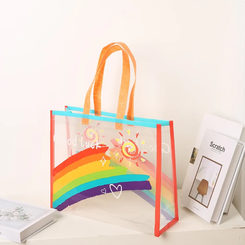 

PVC Transparent Rainbow Shoulder Bag Waterproof Outdoor Beach Swimming Storage Handbag Large Capacity Shopping Bag Totes
