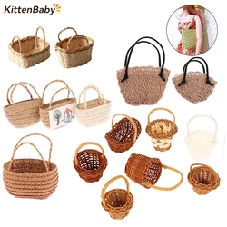 1/12 Dollhouse Woven Bread Basket Shopping Basket Straw Handbags Dollhouse Weaving Beach Bag For Dolls Miniature Decoration