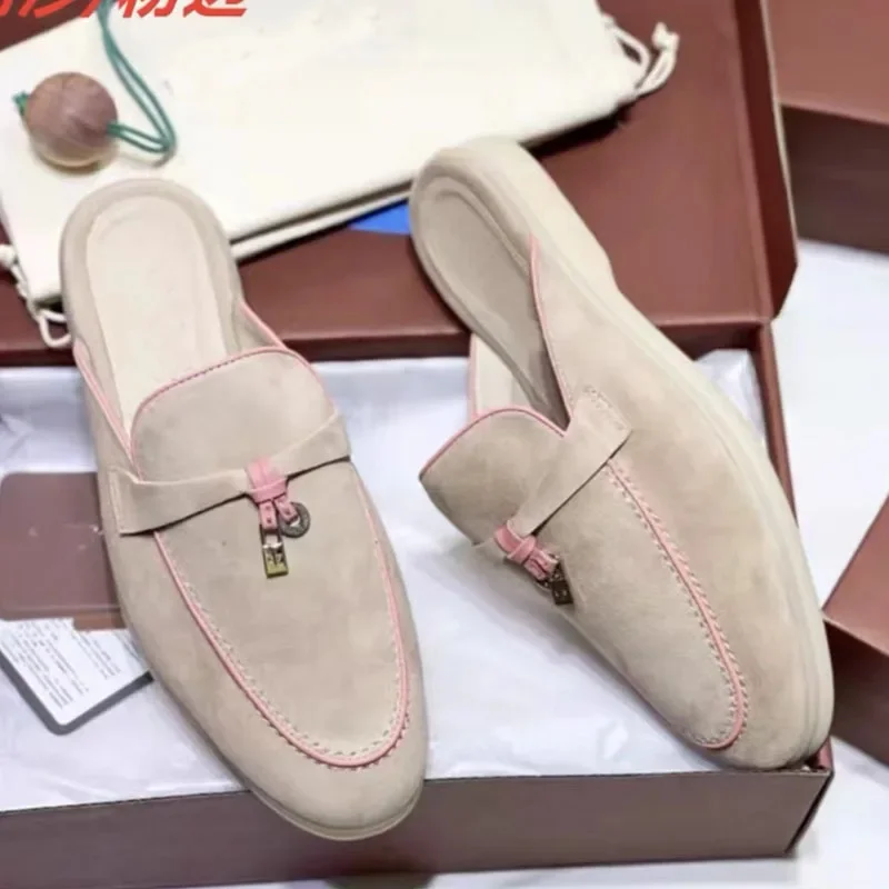 2023 Summer New Women's Genuine Leather Bagged Slippers Outer Wear Slip-on Lazy Shoes Fashionable Foreign Trade Slippers