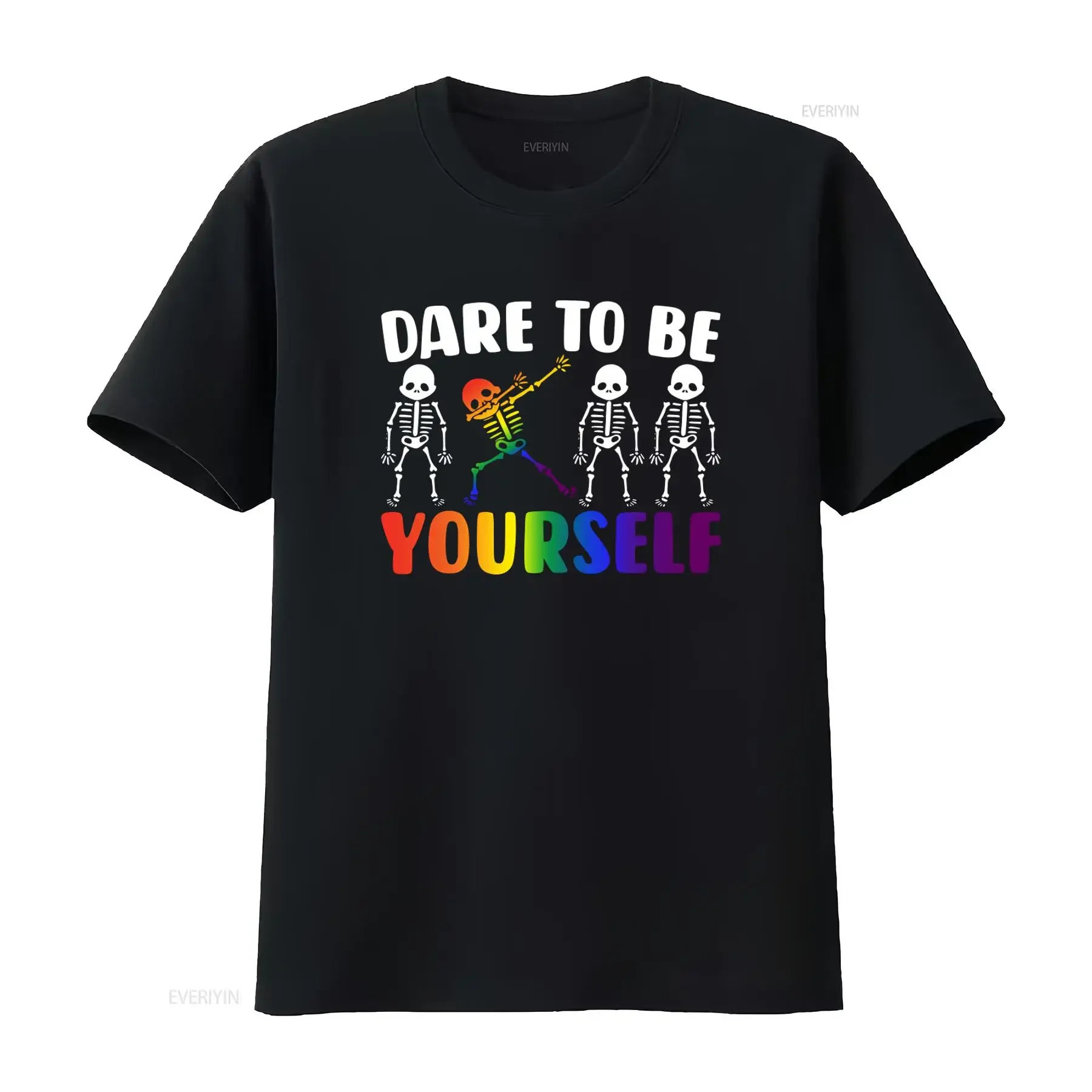 Dare To Be Yourself Rainbow Skeleton T Shirt Lgbt Neurodiversity Autism Mom Acceptance vintage Washed fashion Stretched graphic