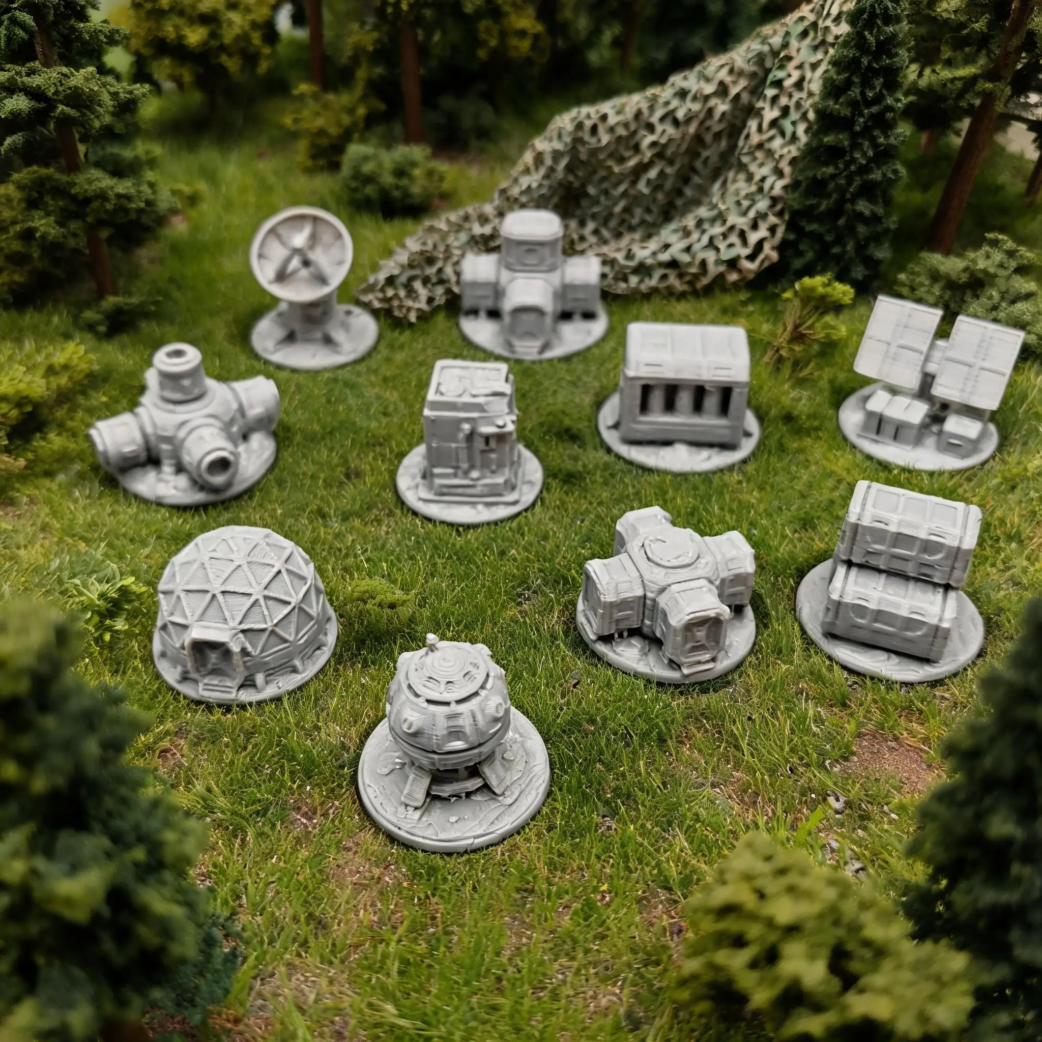 Sci‑Fi Interstellar Outpost Diorama Scenery Components, Unpainted 3D‑Printed Miniature Display Model for Adult Collectors