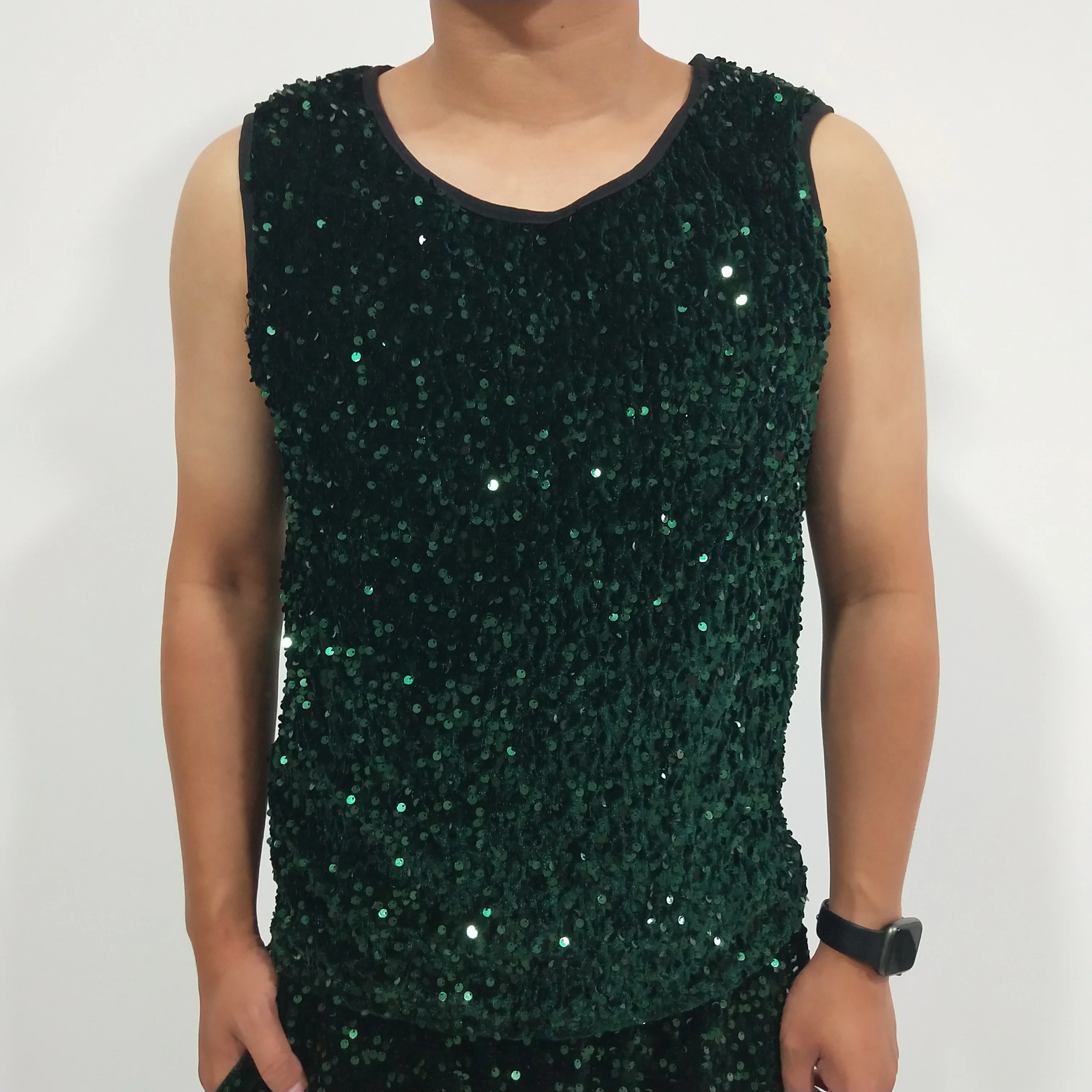 Groen Vest Spiegeloppervlak Pailletten Nachtclub Mannelijke Carnaval Party Show Prestaties Kleding Laser Mouwloze Tops Bar Danser Costum