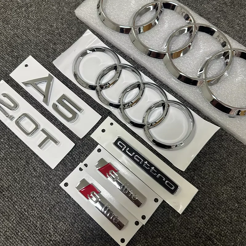 

Automobile ABS letter badge sticker Audi A5 Quattro 2.0T tail standard Sline side four-ring logo silvery 2010-2019 changed.