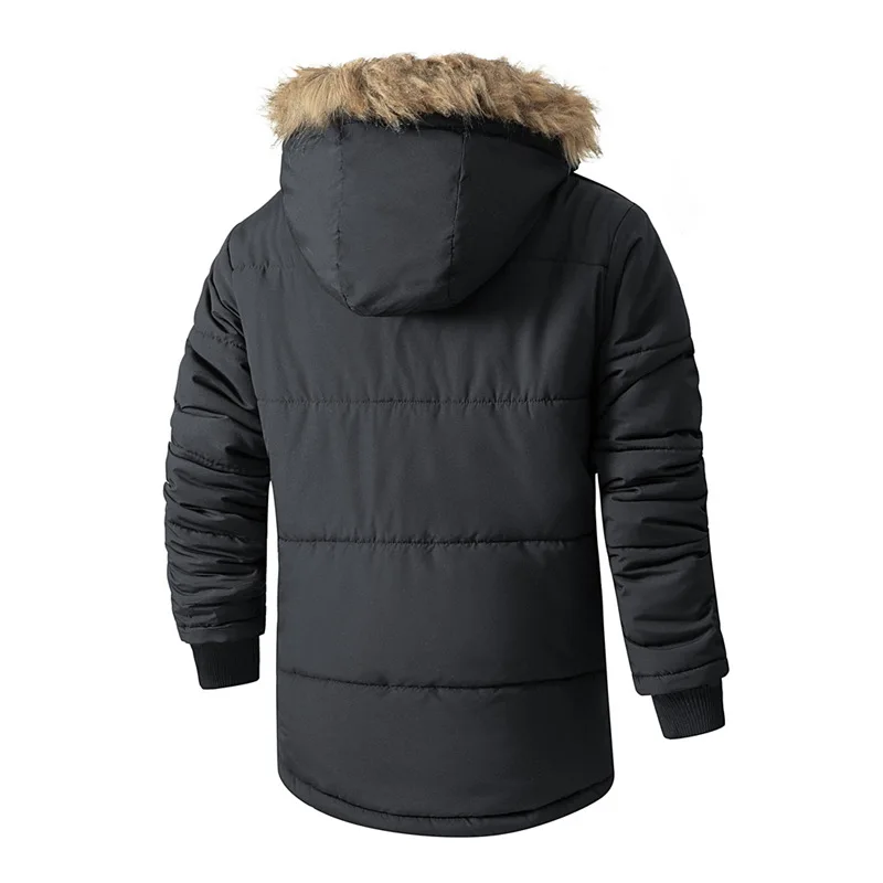 Men's Winter Cotton-Padded Jacket Thickened Fleece Cold-Proof Hooded Mid-Length Coat Warm Outerwear