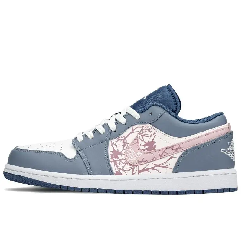 【Customize】Air Jordan 1 Vintage Basketball Shoes Men Low-top Blue/pink Sneakers shoes 553558-414