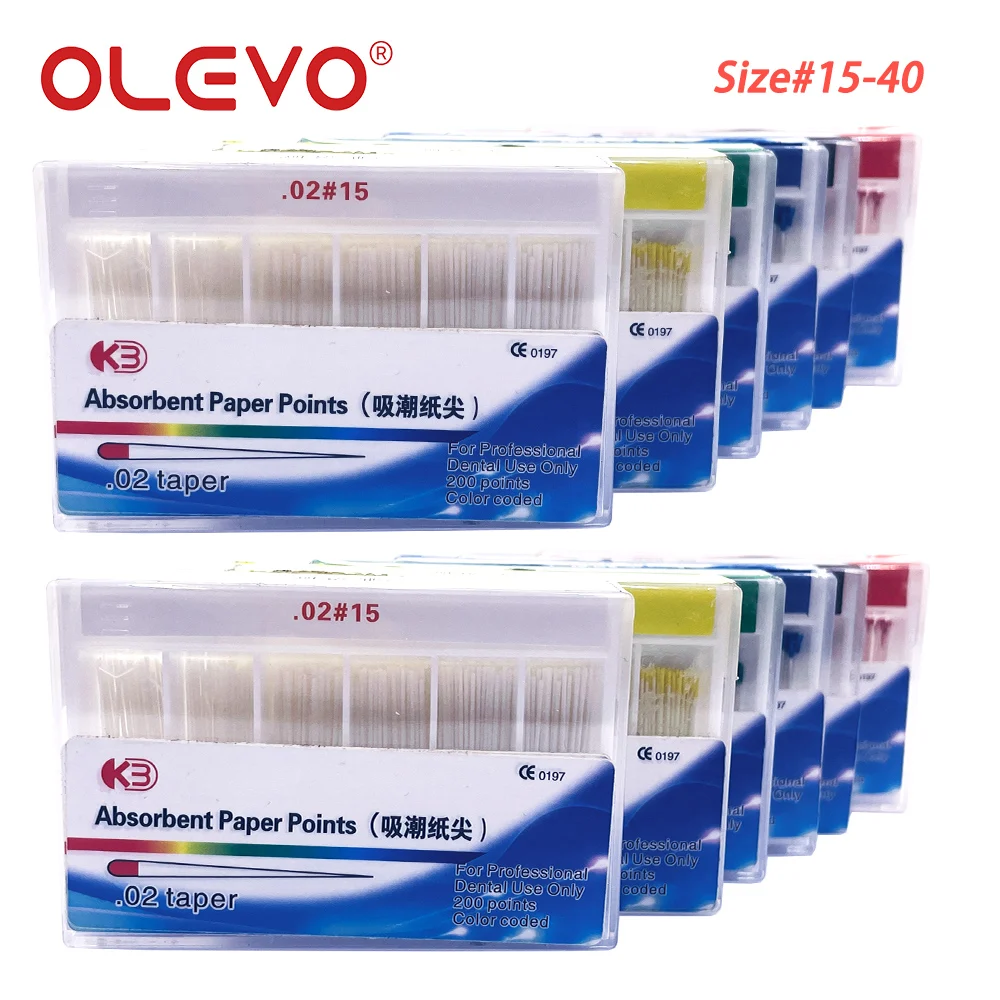 OLEVO 200 Pcs Disposable Dental Absorbent Paper Points Root Canal Teeth Cleaning Material 02 Taper Dentistry Endodontic Tips