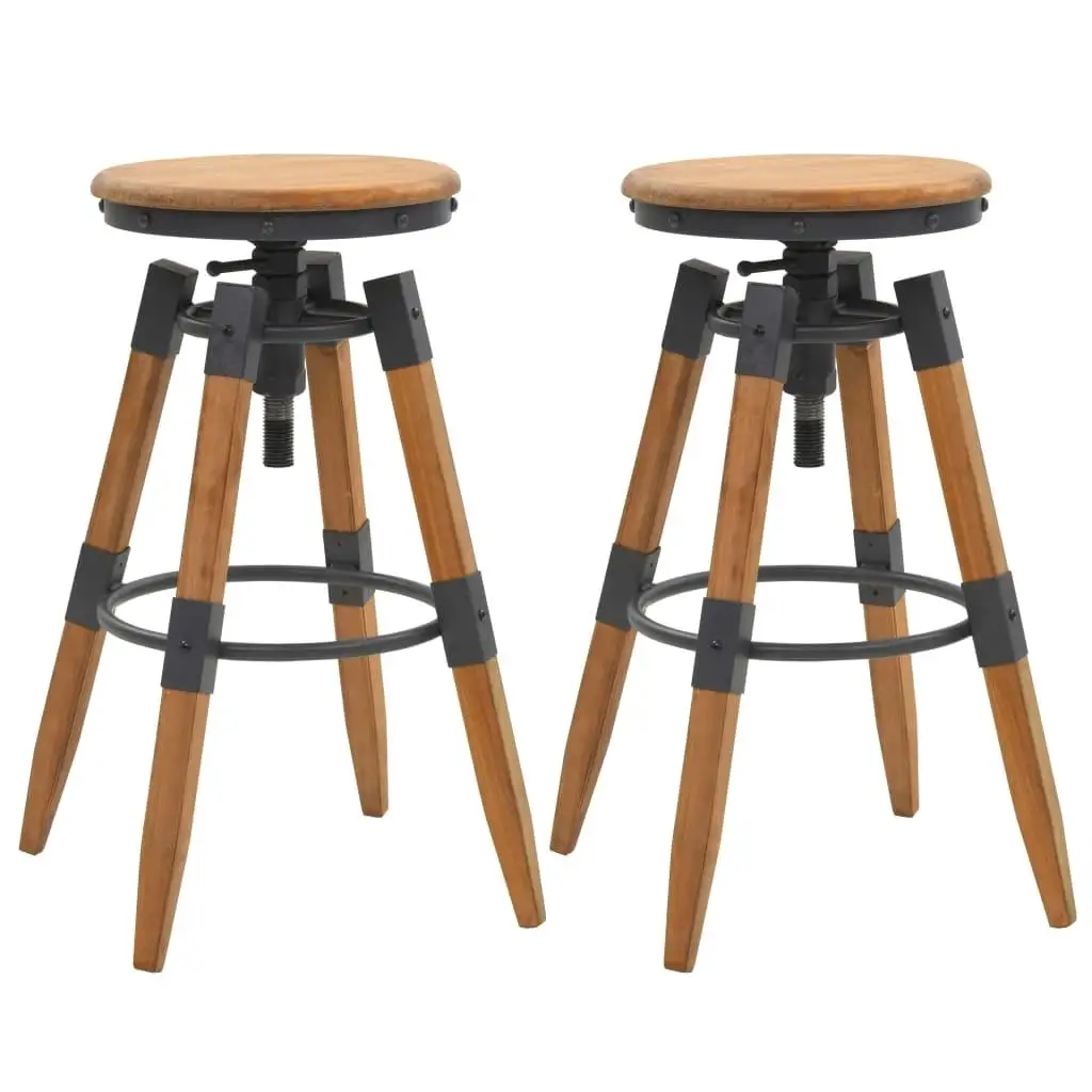 Set of 2 Solid Fir Wood Bar Stools - Stylish & Durable Kitchen Seating