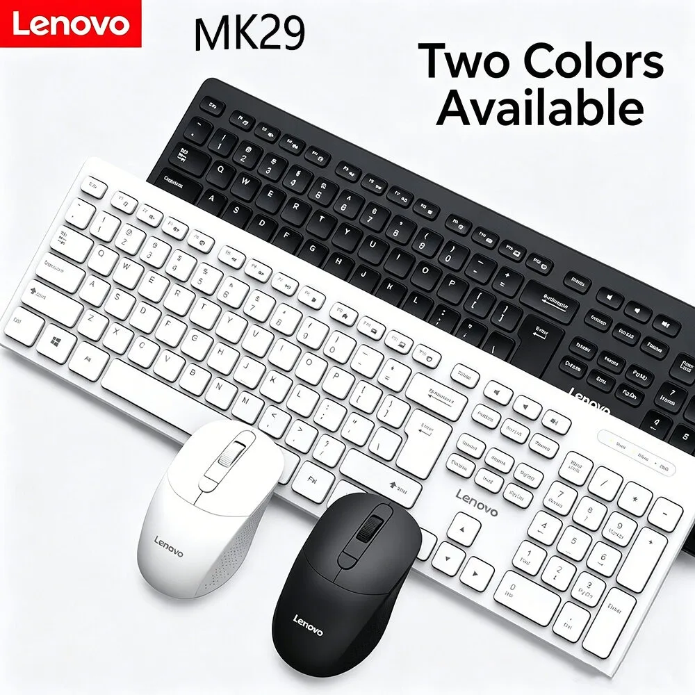 Lenovo MK29 Wireless Keyboard Mouse Combo 2.4G 108Keys Full Size Plug and Play Splash-proof Office Keyboard Mouse Set