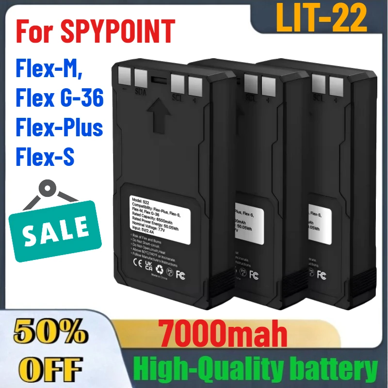 

3PCS 7000mAh LIT-22 Hunting Trail Camera Replacement Battery For SPYPOINT Flex-M, Flex G-36, Flex-Plus, Flex-S