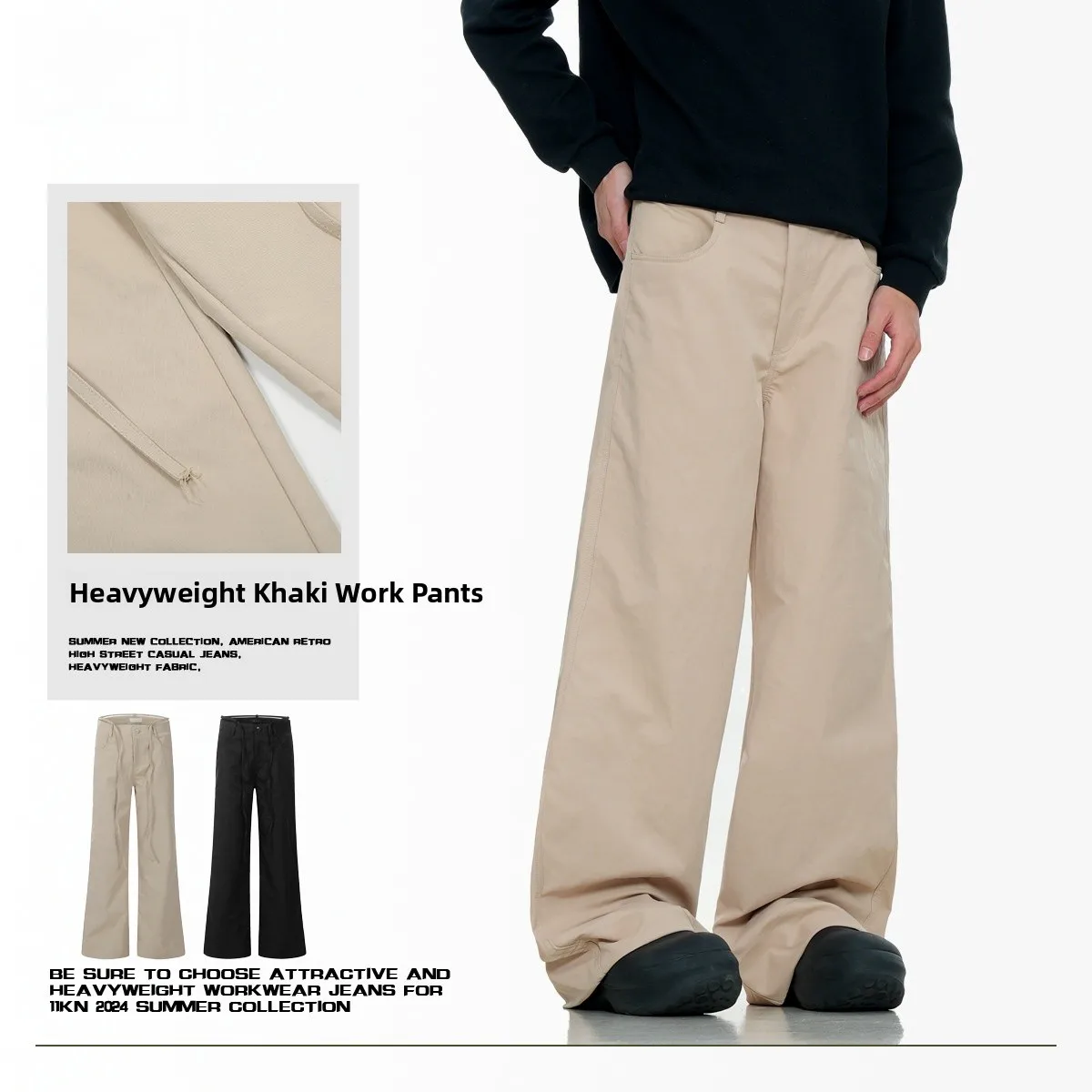 

Cleanfit American High Street Dstring Design Loose Straight Leg Wide Leg Pants Workwear Trousers for Men And Women