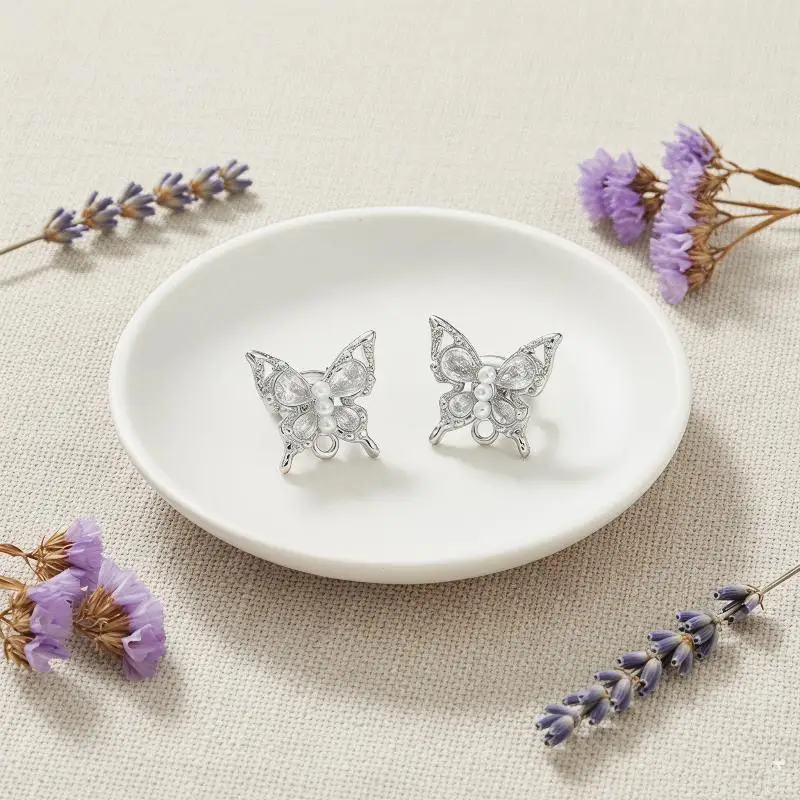 Clip On Open Ear Wireless Earbuds With Butterfly Crystal With Chain Decor Comfortable For Daily Use Gifts