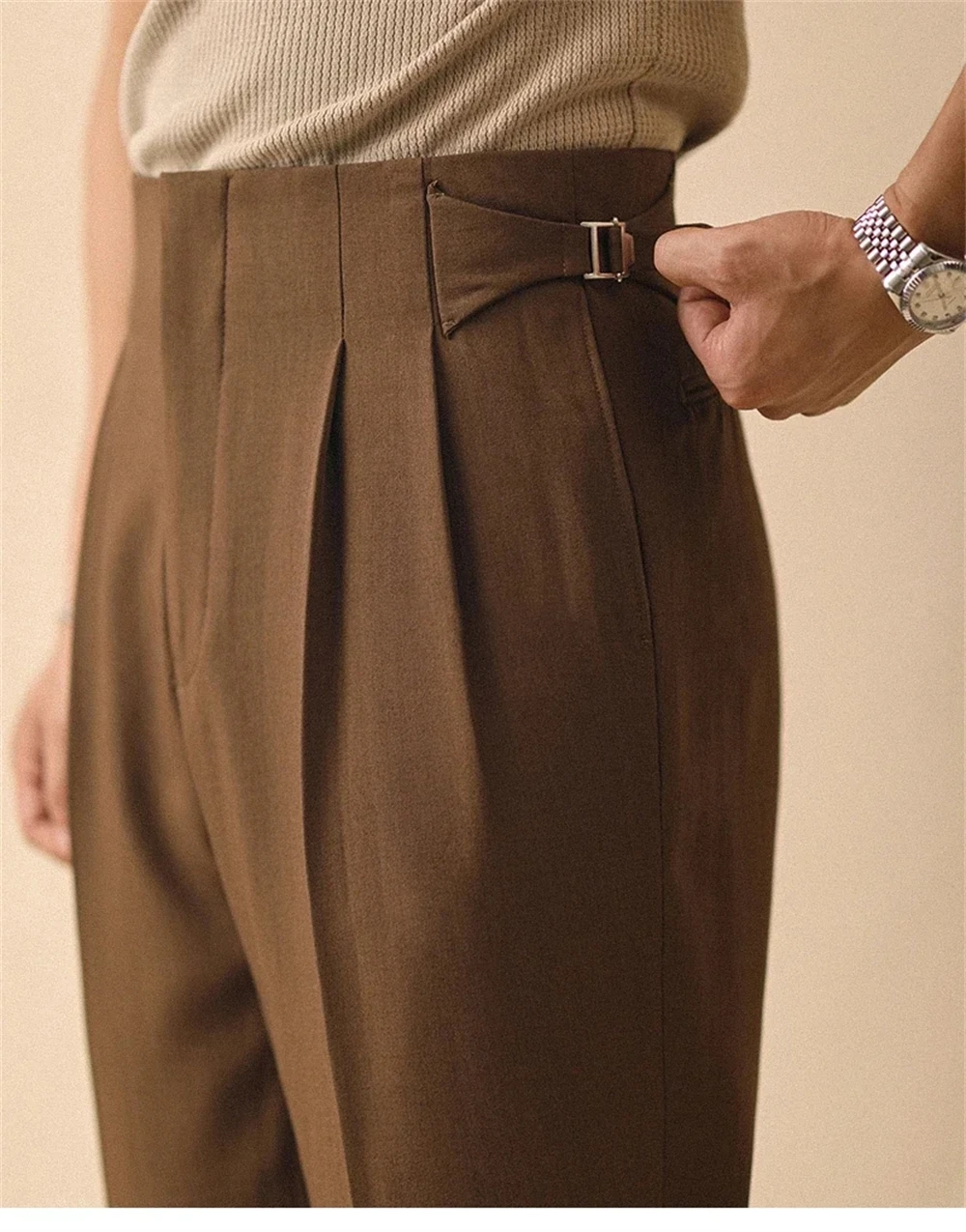 

Men's Summer Straight Pants Paris Button Non Ironing Loose Fitting Business Naples Pants High Waisted Office Trousers JJ182