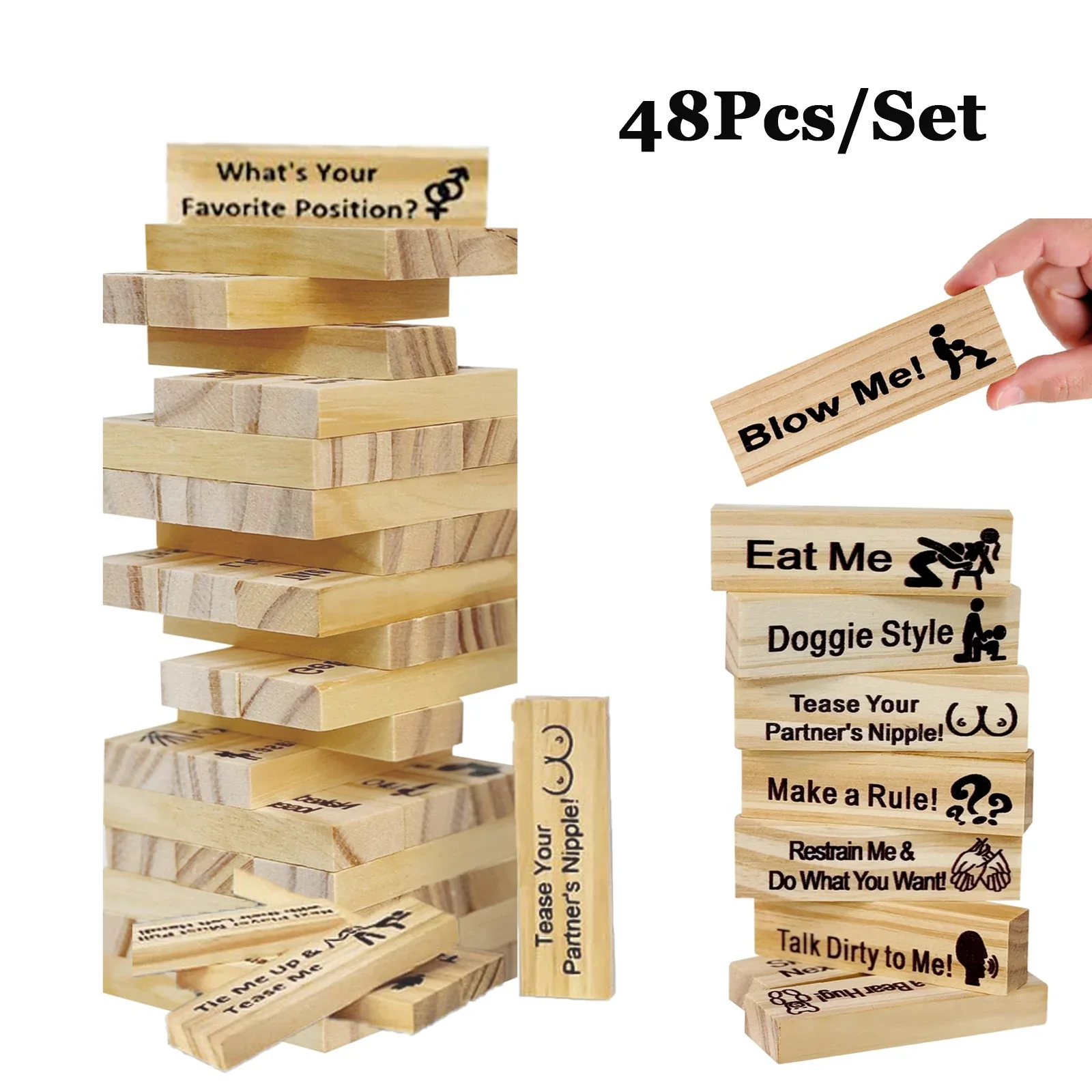 48 ชิ้น Sex Block Tumbling Tower ซ้อน GamesGame สําหรับผู้ใหญ่ของเล่นวาเลนไทน์บล็อกไม้สําหรับคู่เร้าอารมณ์ Party SM Block