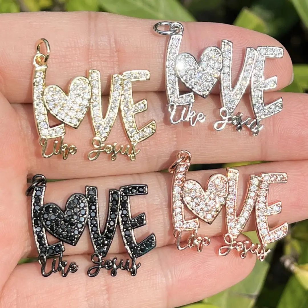 

5Pcs Cubic Zirconia Pave Love Like Jesus Charms Pendant For Bracelets Necklace Bangle Handcraft Jewelry Making