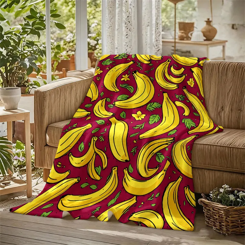 Banana Fruit Print Flannel Blanket Warm Soft Halloween Christmas Decorative Couch Warm Cozy All-Season Gift