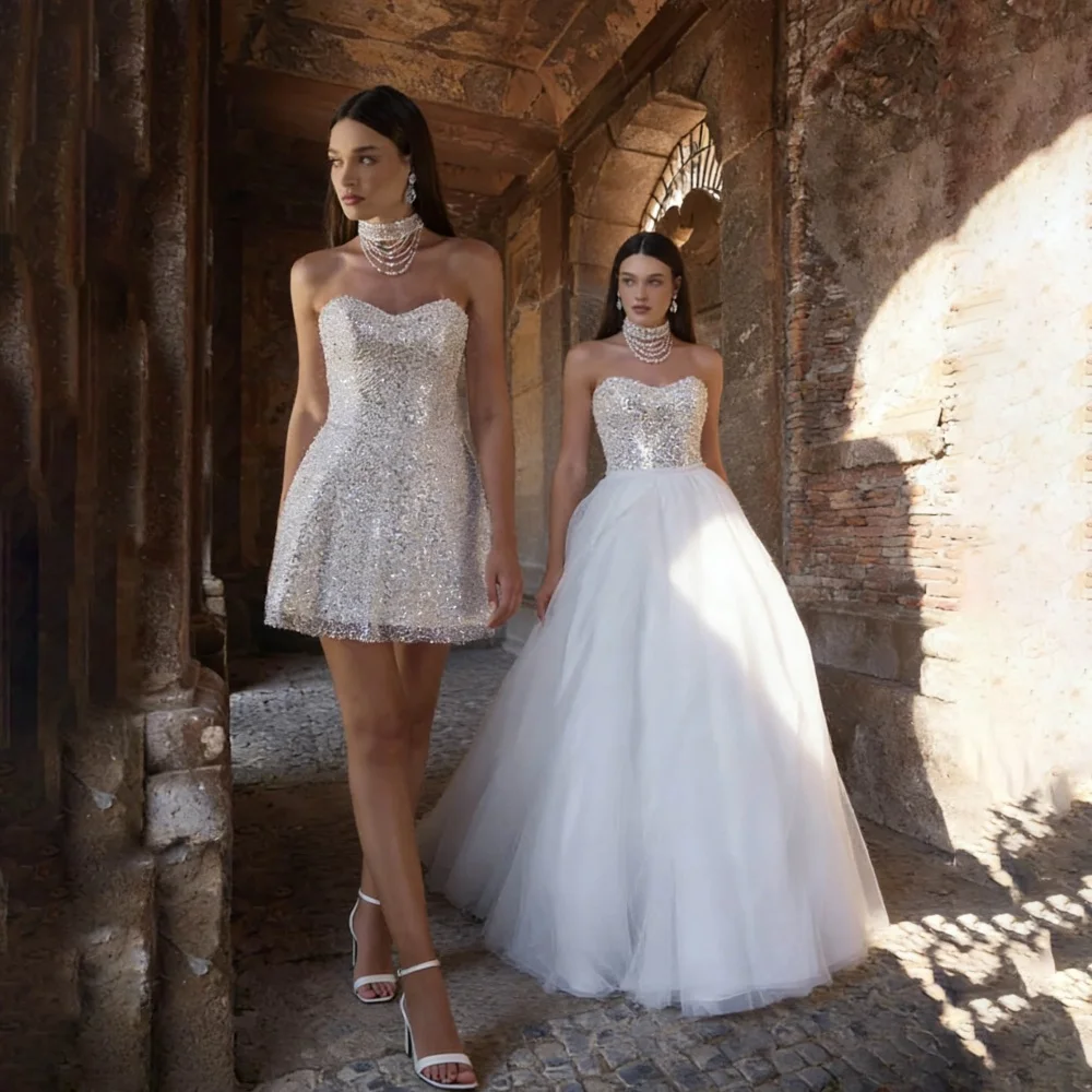 

Customized Sexy A-line Zipper Wedding Dresses Sweetheart For Women Charming Sleeveless Sequins Bridal Gown Vestidos De Novia