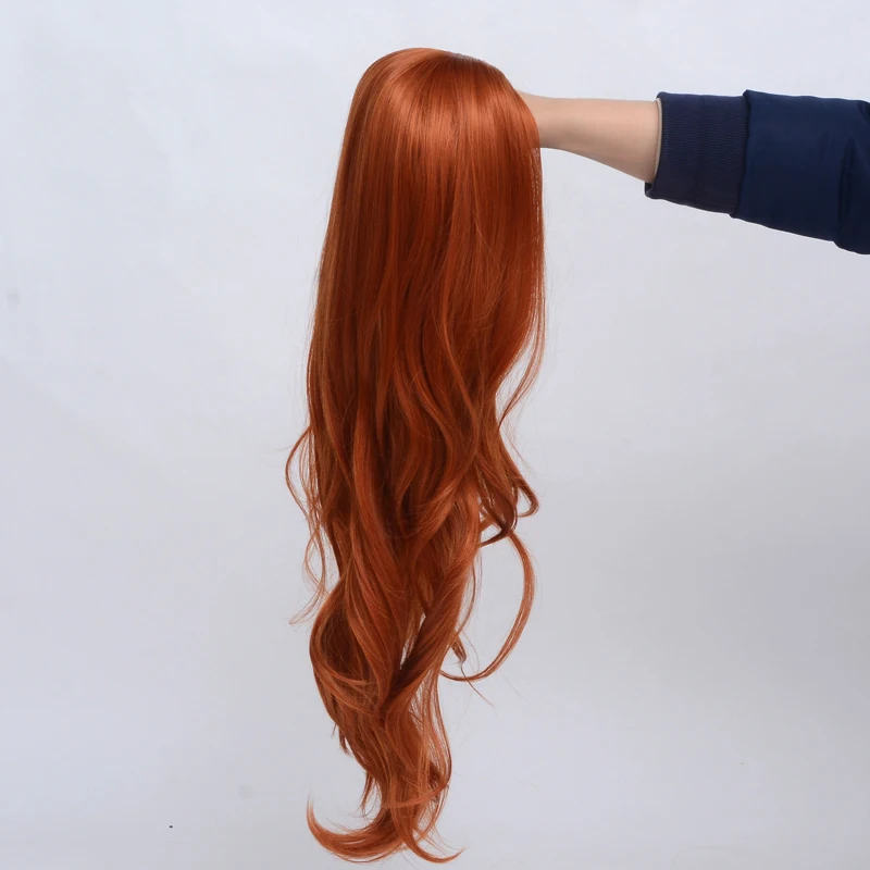 SuQ Synthetic Women\'s  Copper Red Wig Hair Synthetic Natural Cosplay Party Long Wave Middle Part Heat Resistant Daily Wigs