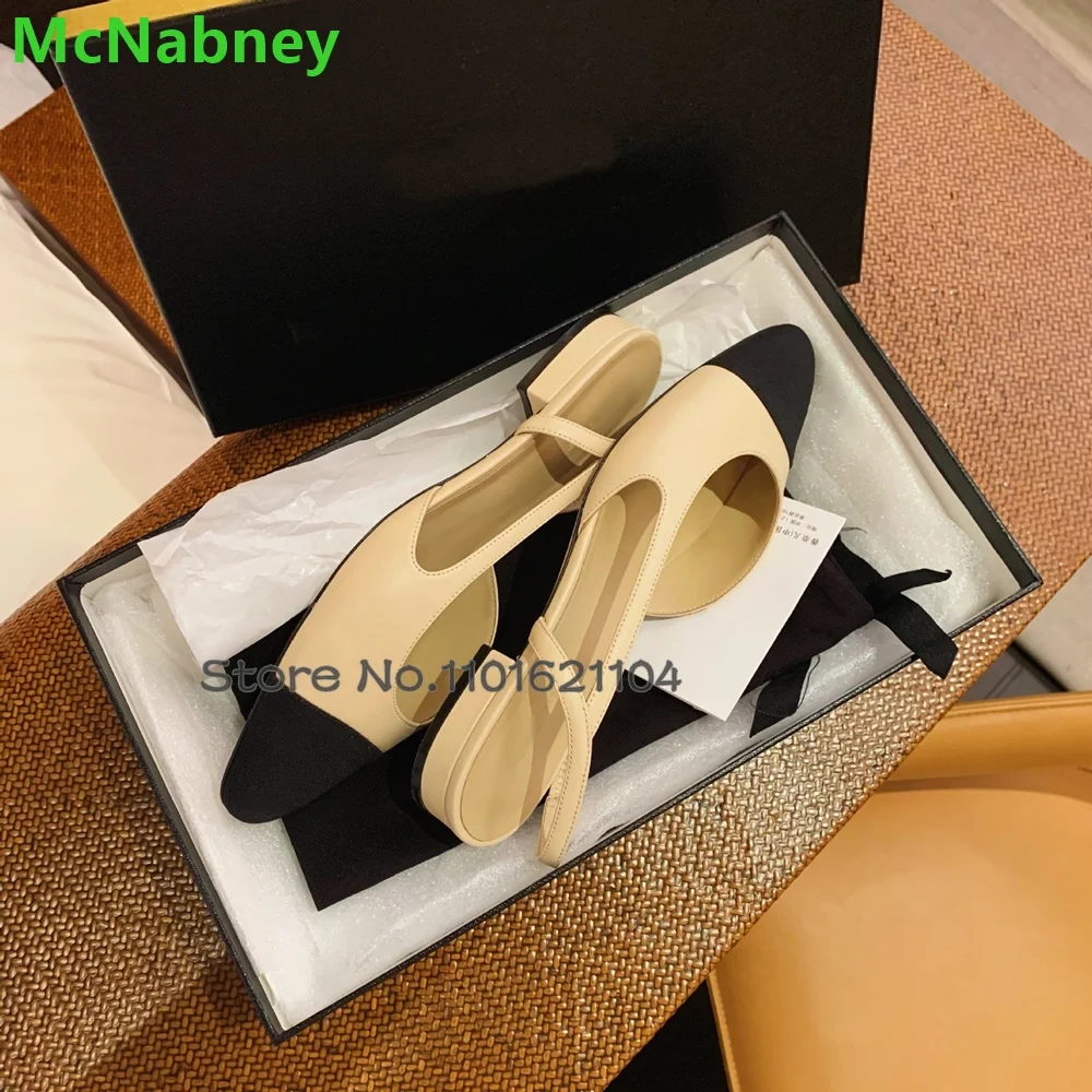 Round Toe Short Heel Pumps For Female Women 2024 Back Strap Slingback Mixed Colors Shallow Elegant Luxury Simple Design Shoes
