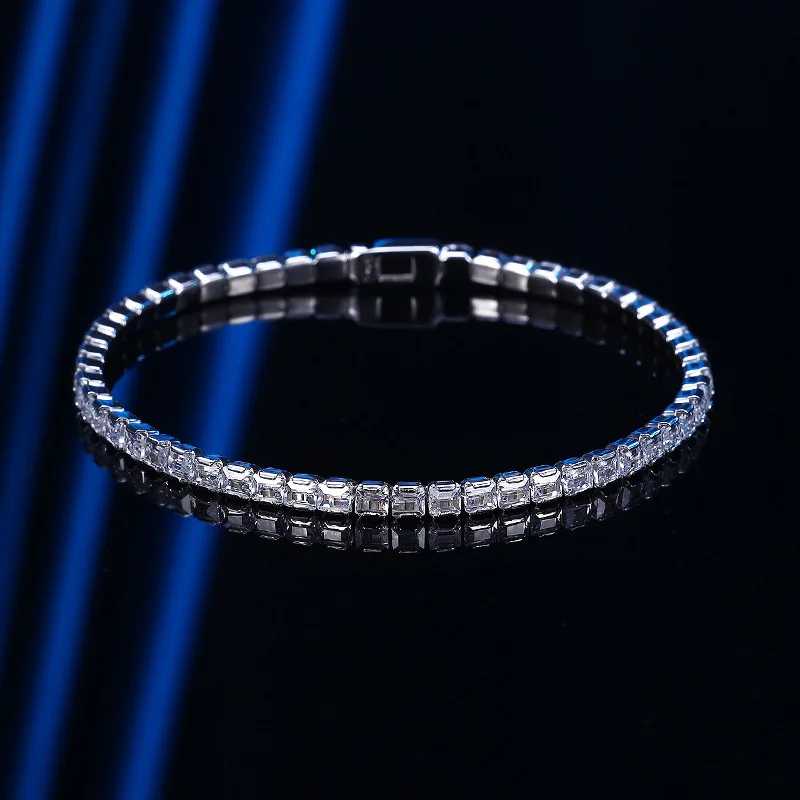 WPB 925 Sterling Silver Hip Hop T Square Diamond Tennis Bracelet Men 2.5mm*3mm High Carbon Diamond Bracelet Women Luxury Jewelry