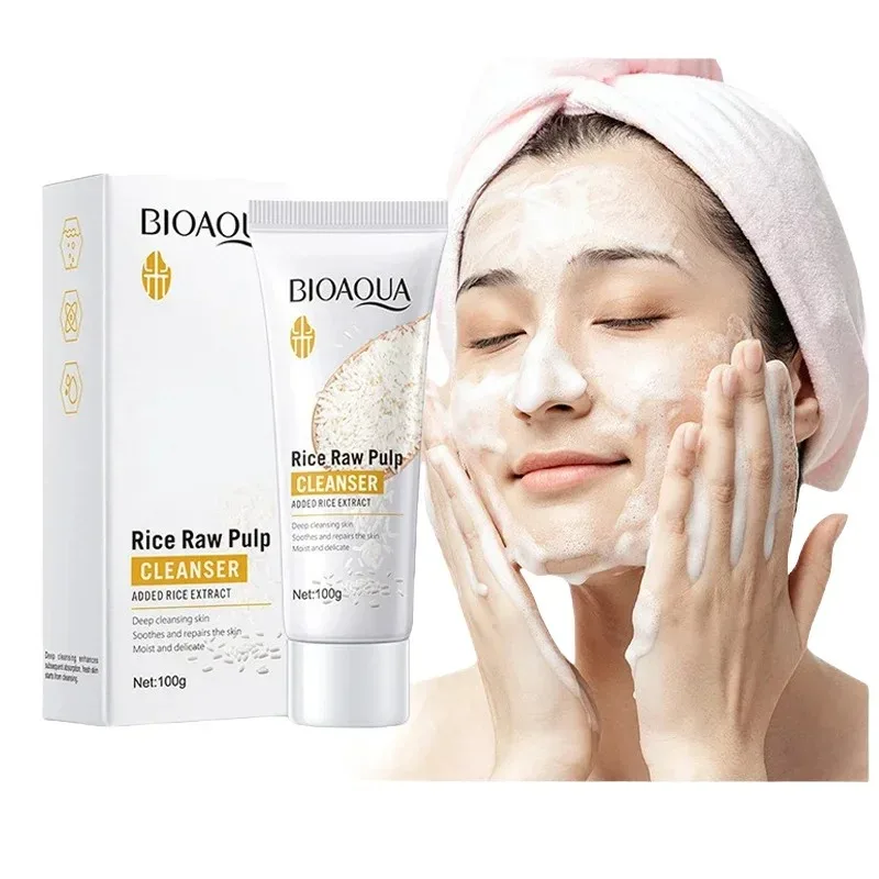 Bioaqua Rice Raw Pulp Facial Cleanser Face Wash Foam Skincare Moisturizing Skinbrightening Rejuvenation Face Cleanser Skin Care