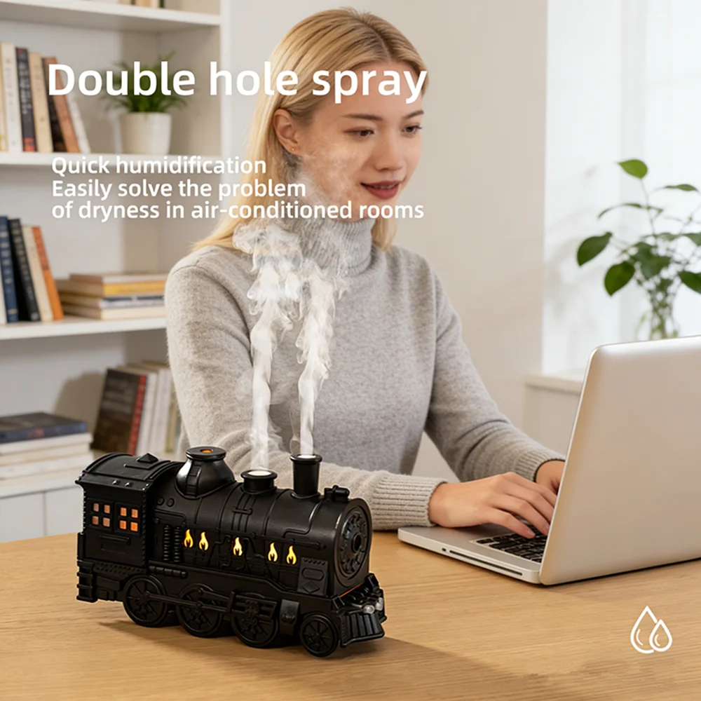 Mini Train Shape Aromatherapy Essential Oil Diffuser Ultrasonic Cool Mist Air Humidifier with LED Lamp Aroma Difusor Atomizer