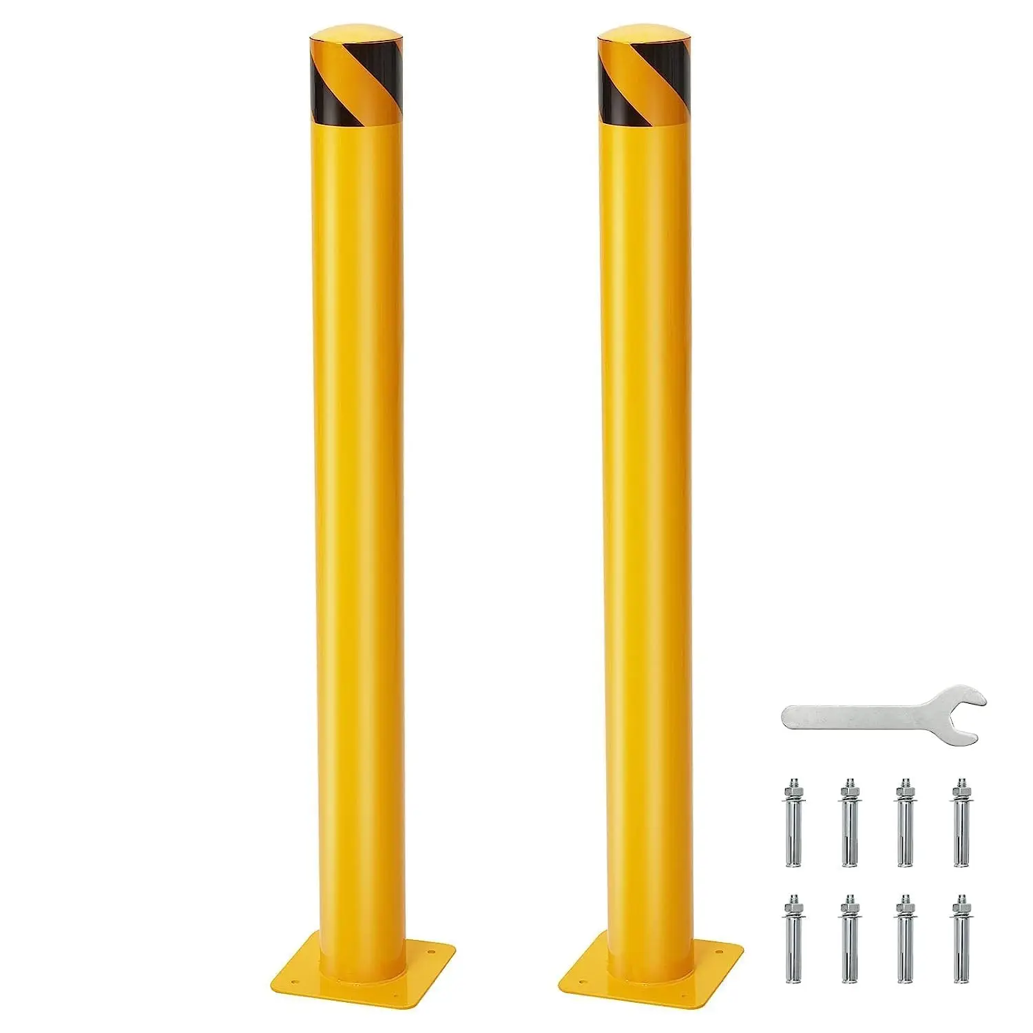 2 Pack 48 Inch Height Bollard Post, 4.5 Inch Diameter, Yellow Safety Steel Bollard Post, For Traffic Control, Parking Pole