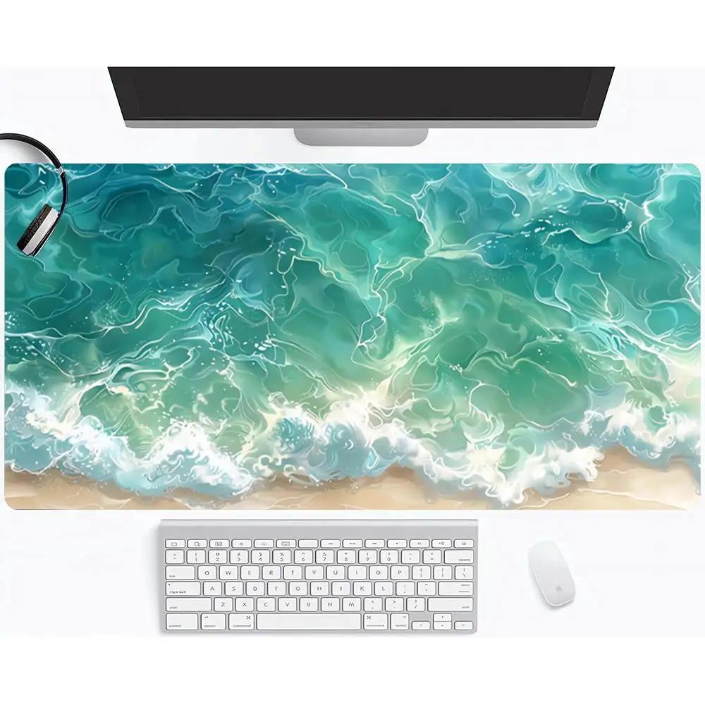 

Clear sea waves beach Mouse Pad Large Computer Office Game Table Mat XXL Rubber Anti-slip Stitched Keyboard Mats Long Desk Pads