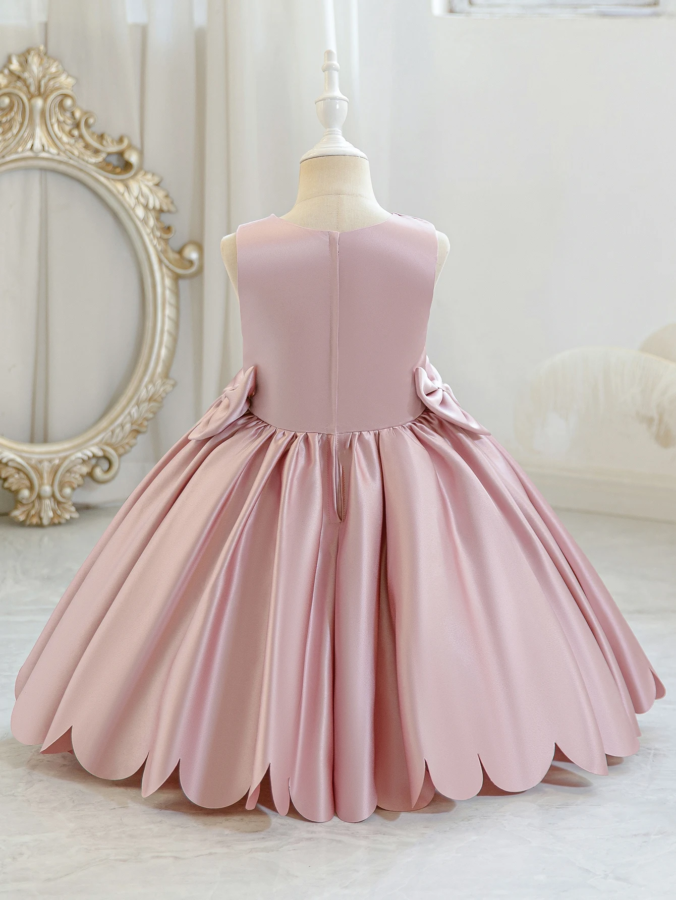 Young Girl Elegant Party Dress Decorated with Pink Satin Ribbon Bow, Girls' Weddings, Parties, Birthday, Special occasions view 5