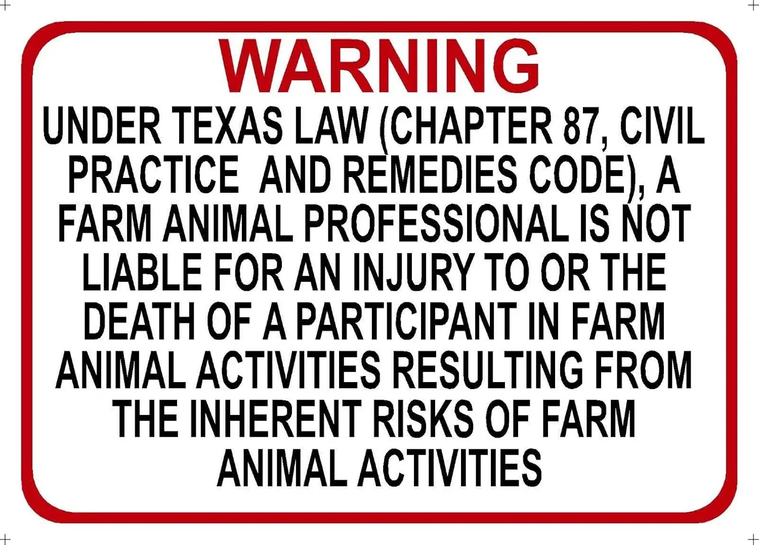Y1,SIGNCHAT Texas Farm Professional Liability Sign Chapter 87 Civil Practice Code Metal Plaques and Signs es-aluminum