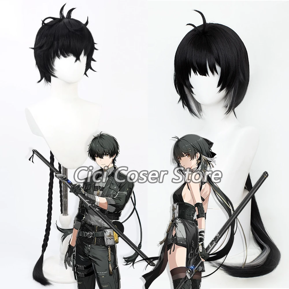 Game Wuthering Waves Rover Cosplay Wig Male Femal Long Black Braid Hair Halloween Party Carnival Role Play Heat Resistant Wigs