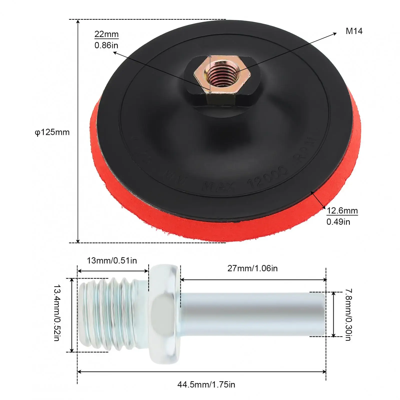 Light Weight Hook Loop Backing Pad M14 Drill Attachment Sand Disc for Angle Grinder 125mm Polishing Disc