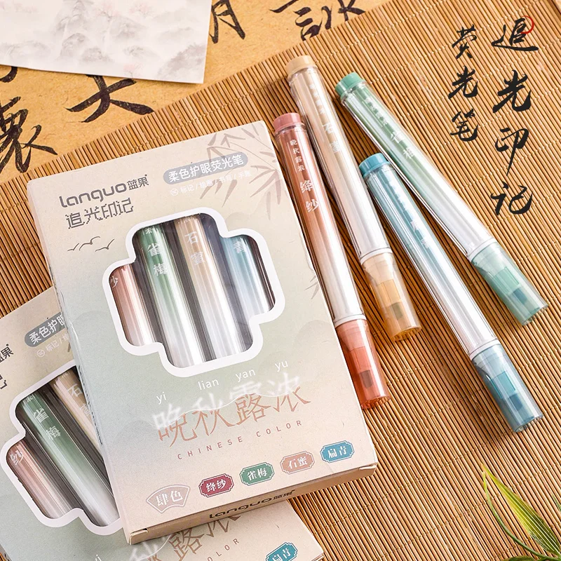 

Chinese Style Eye Protection Highlighters - Soft Tip Markers, Aesthetic Multi-Color Journaling Pens for Planner Notebook 6-Pack