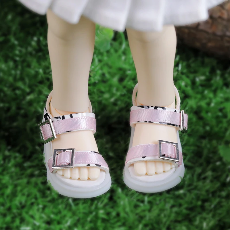 BJD Shoes 1/6 Yosd Body 5.3cm Casual Sandals White Base Pink Embellishment Doll Accessories