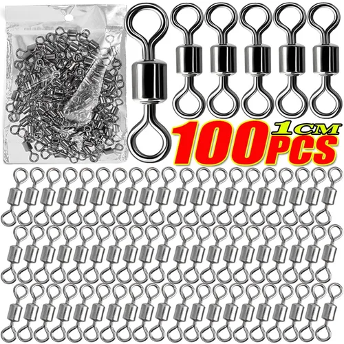 Anzuelos de pesca de carpa de acero inoxidable, cebo, anillo sólido, aparejo giratorio, rodamiento, conector de pesca giratorio, herramientas de pesca con caña