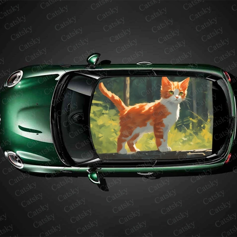 

Animal Artist Cat Car Roof Sticker Decoration Film Car Decal Hood Vinyl Sticker Graphic Wrap Car Body Protect Accessories Gift