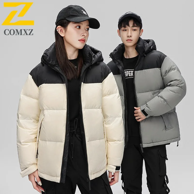 COMXZ 2025 Mens Womens Fleece Lined Thickened Stand Collar Winter Jacket Waterproof Windproof Outdoor Sports  Reversible Coat