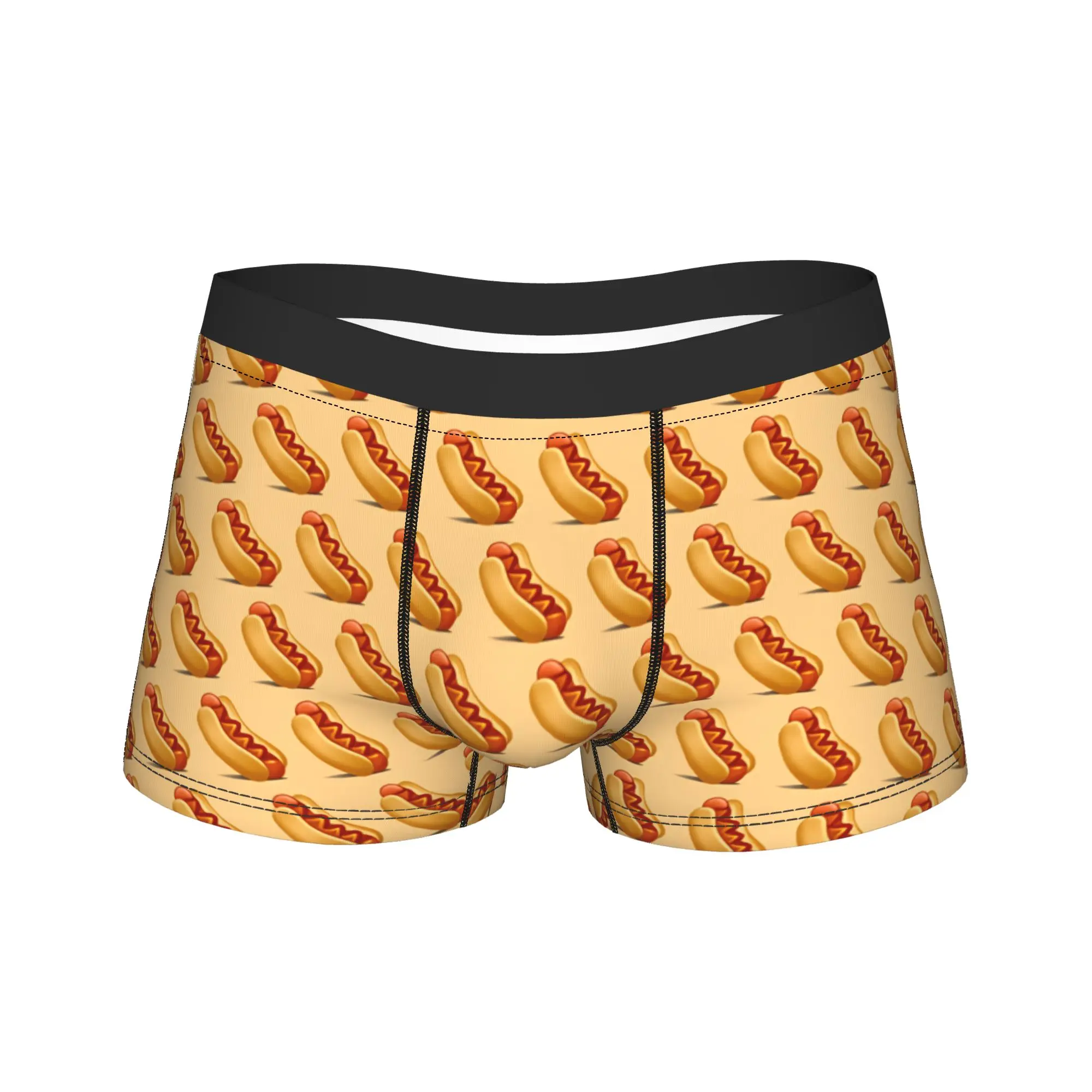 Hot Dog Vertical Repeat Pattern Boxershorts  Pouch Underwear Hot Sale Printing Shorts Briefs Elastic Male Underpants Big Size