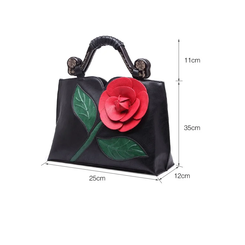 2024 Women New Fashion Big Flowers Retro Ladys Tote Bags  Handbags ShoulderBag Dress Party Club Bag with Temperament Handle