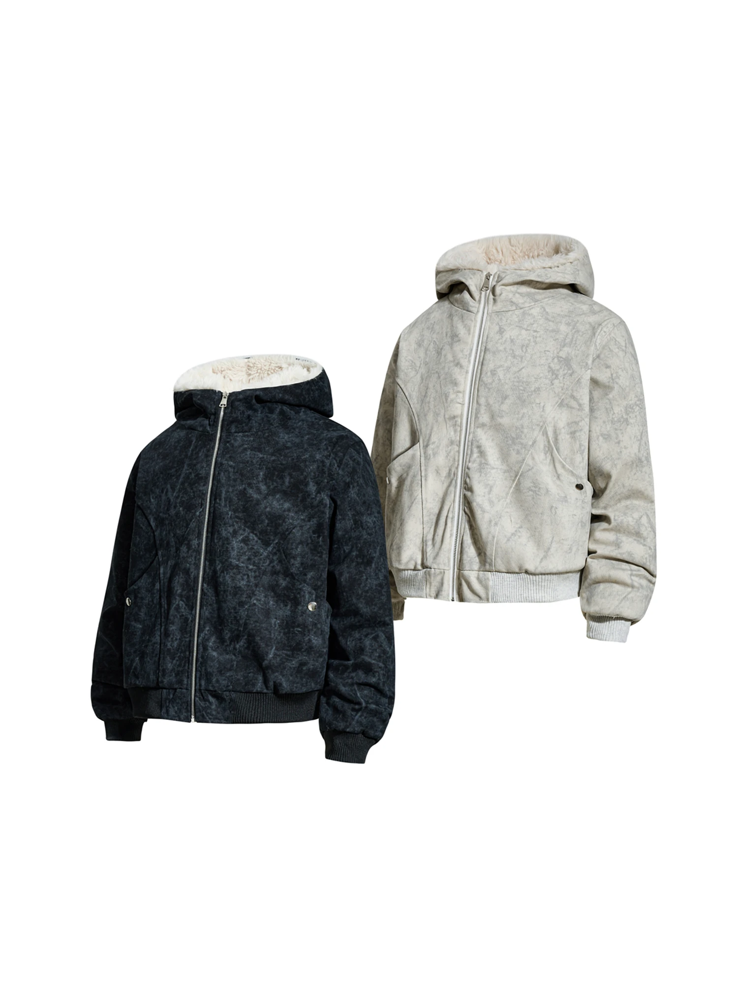 

American Retro Marble Fur Lined Hooded Cotton Jaet Men's Loose Thiened Mink Warmth Cotton Coat Youth Faion Winter Coat