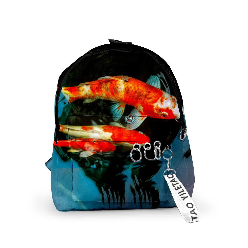 

Harajuku Novelty Koi carp Backpacks Boys/Girls pupil School Bags 3D Print Keychains Oxford Waterproof Cute Small Backpacks