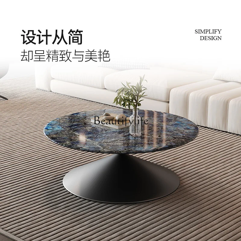 

03 Italian minimalist living room household round natural luxury stone coffee table