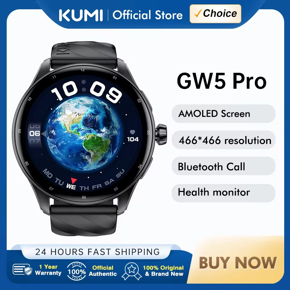 

New KUMI GW5 Pro 1.43' AMOLED NFC Waterproof IP68 Bluetooth 5.2 100+ Sport Heart Rate Blood Pressure Oxygen Monitor Smartwatches