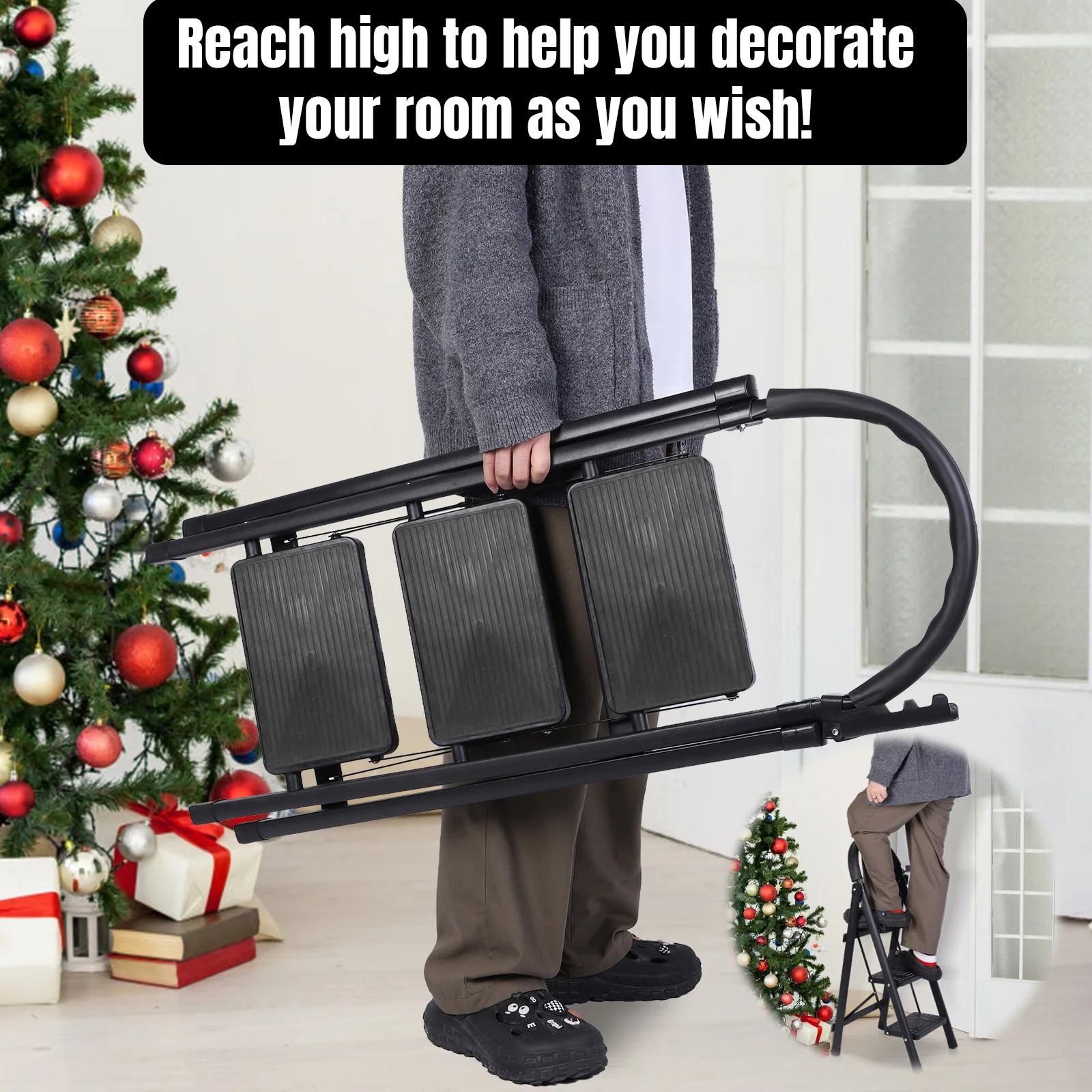 3 Step Folding Ladder Sturdy& Portable Stepping Stools Max Load Capacity 330lbs Wide Platform Steps for Home RV Outdoor