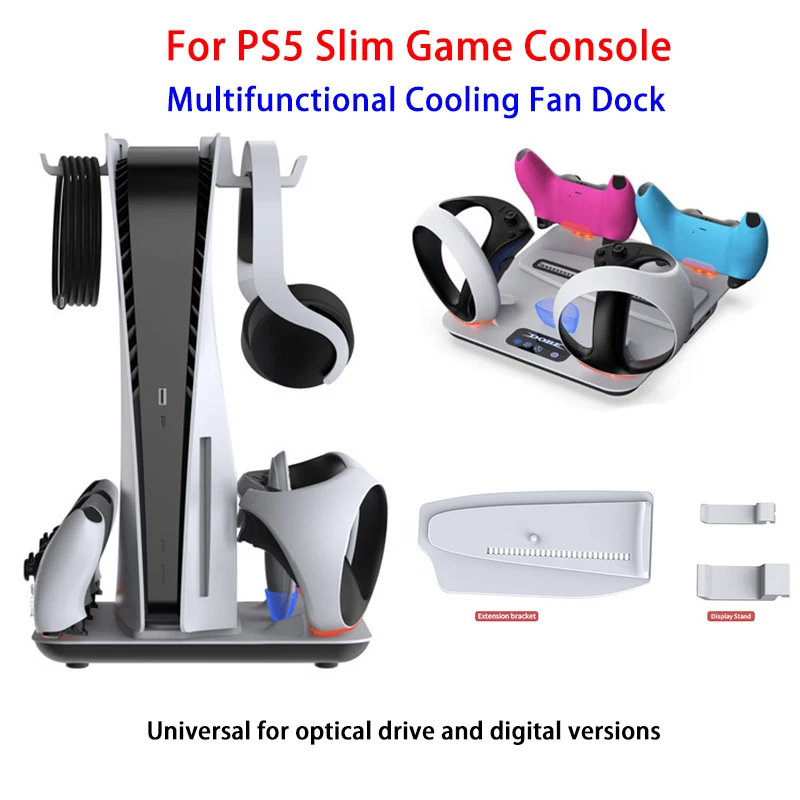 

For PS5 Slim Console Multifunctional Cooling Fan Base For PS5slim Host 4 Controller Charging Dock With Headphone Hanger