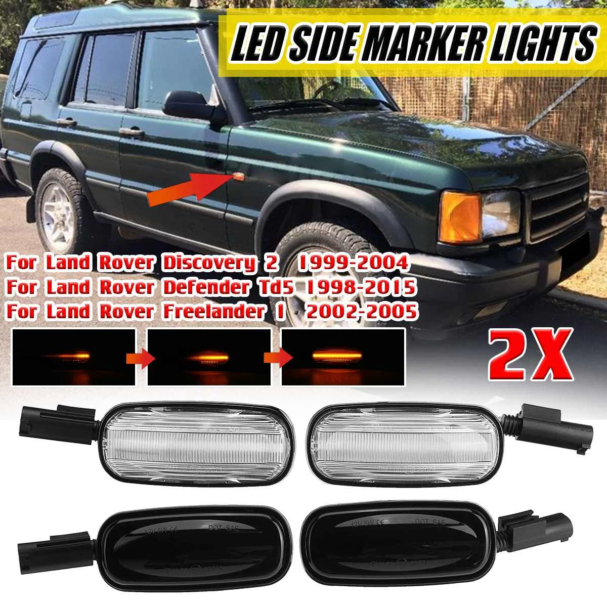 Dynamic LED Side Marker Light Turn Signal Light Blinker Lamp for Land Rover Discovery 2 1999-2004 Defender Freelander 1 2002-05